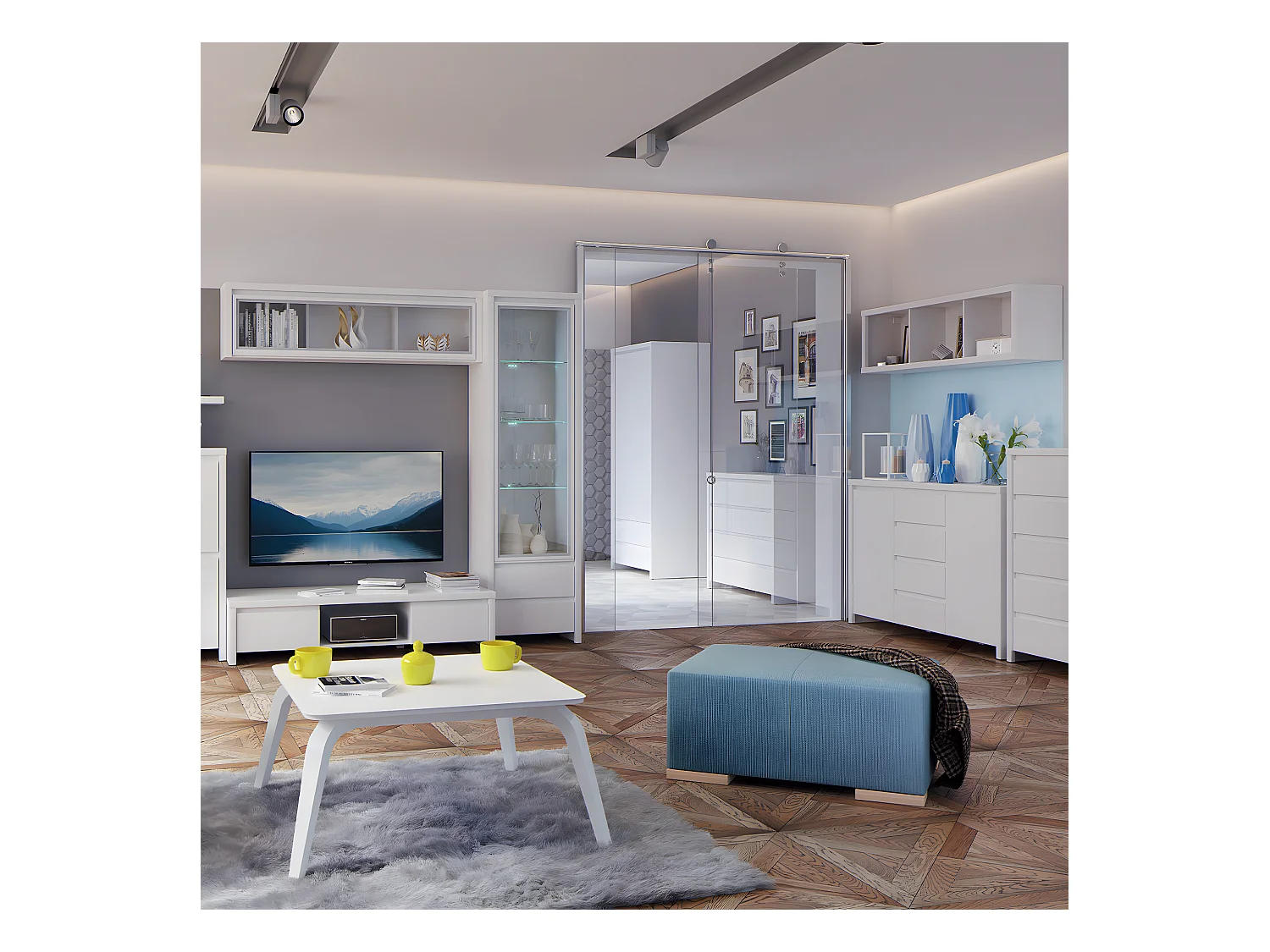 Buffet 2 portes 4 tiroirs Soren Blanc