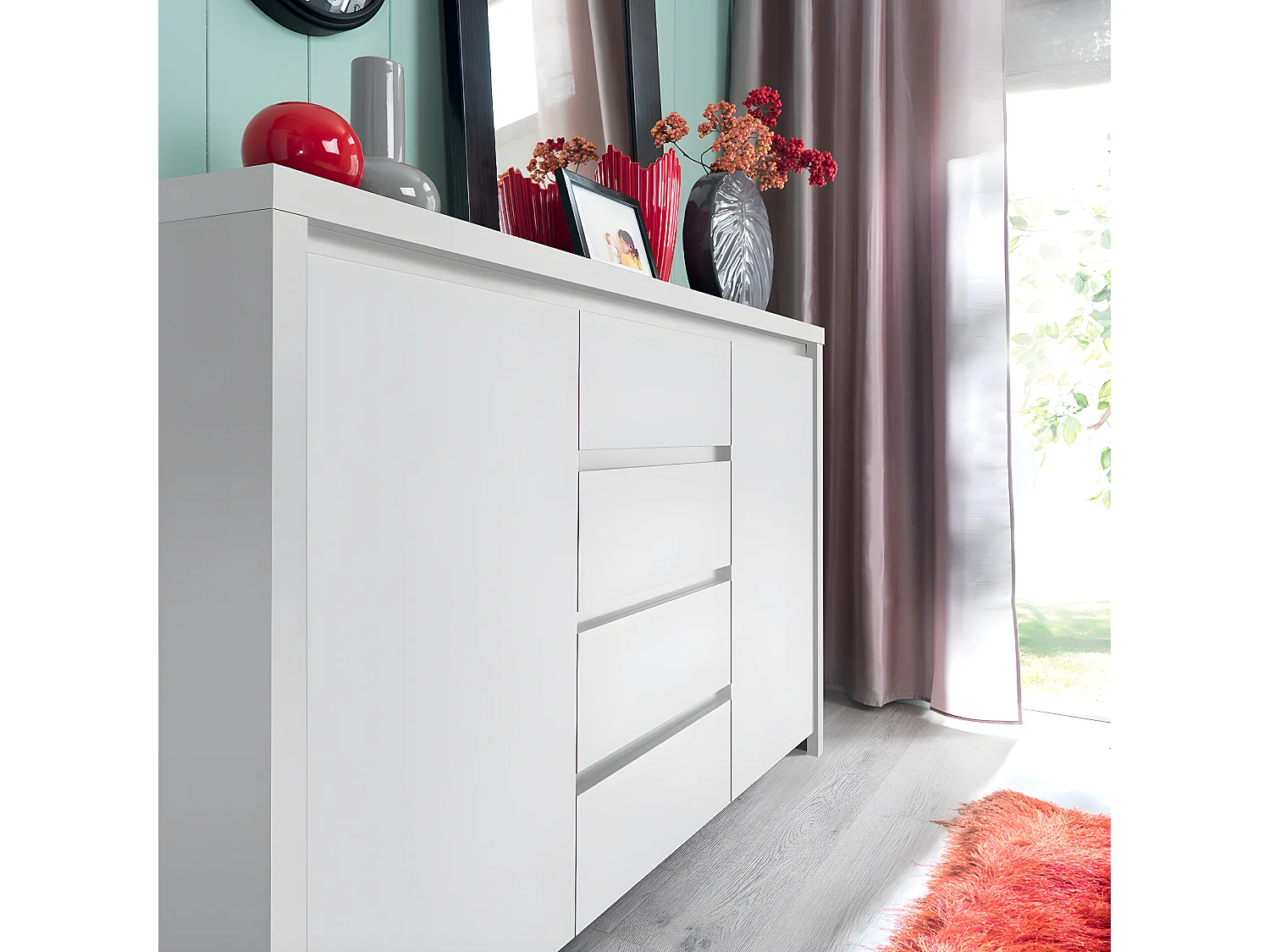 Buffet 2 portes 4 tiroirs Soren Blanc