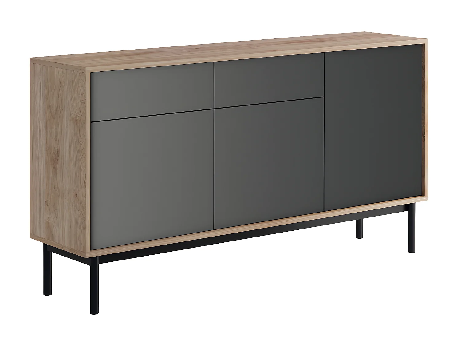 Buffet 3 portes 2 tiroirs Matheo Bois et Gris anthracite mat