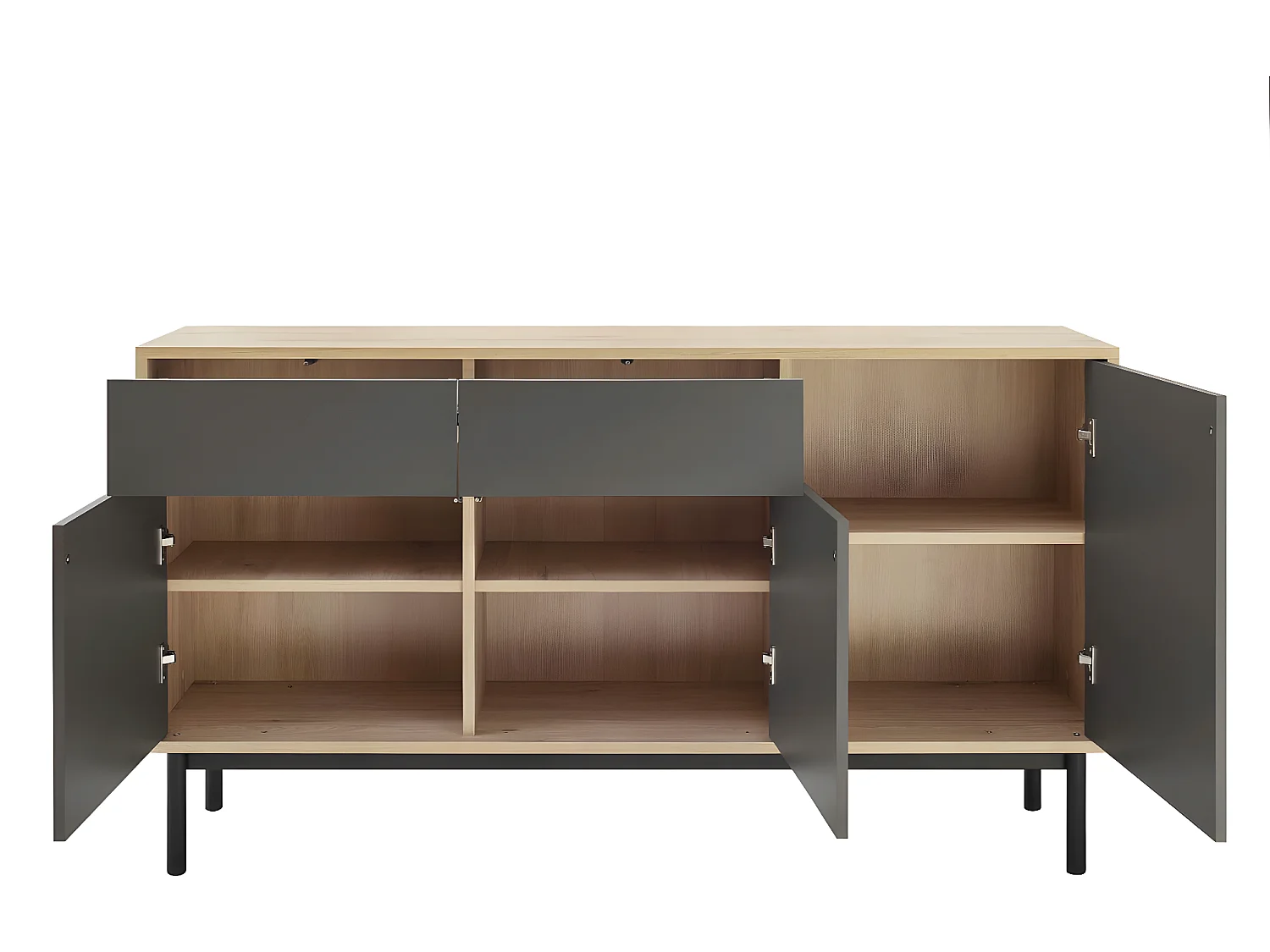 Buffet 3 portes 2 tiroirs Matheo Bois et Gris anthracite mat