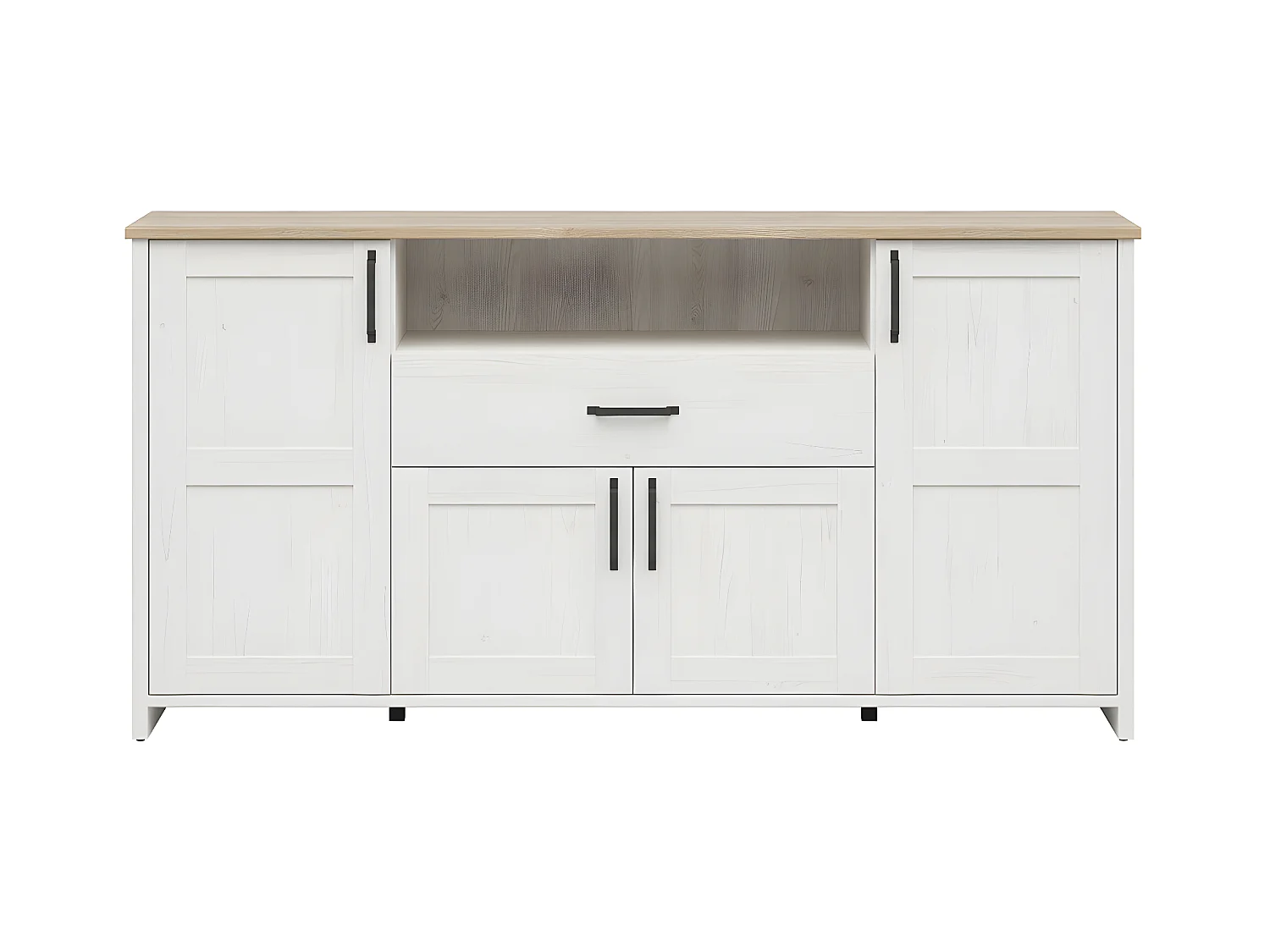 Buffet 4 portes 1 tiroir Aksel Blanc et Bois