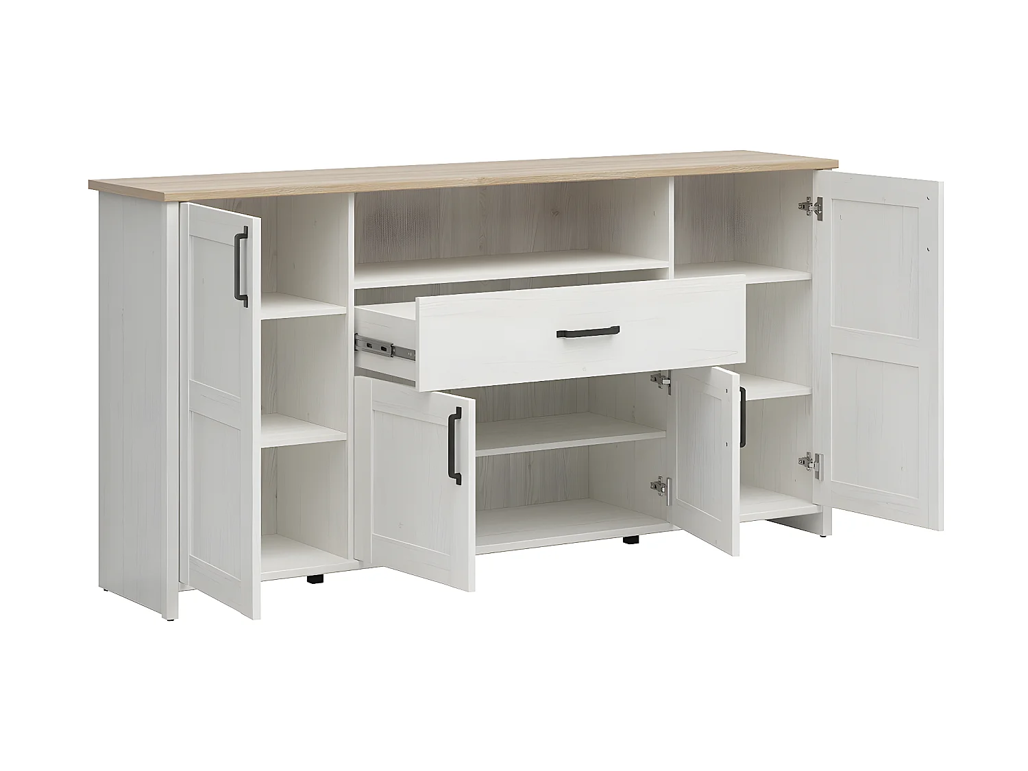 Buffet 4 portes 1 tiroir Aksel Blanc et Bois