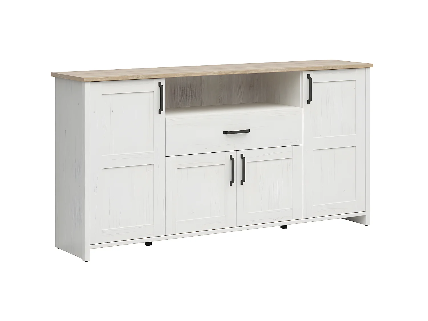 Aksel Wit en Hout 4-deurs dressoir met 1 lade