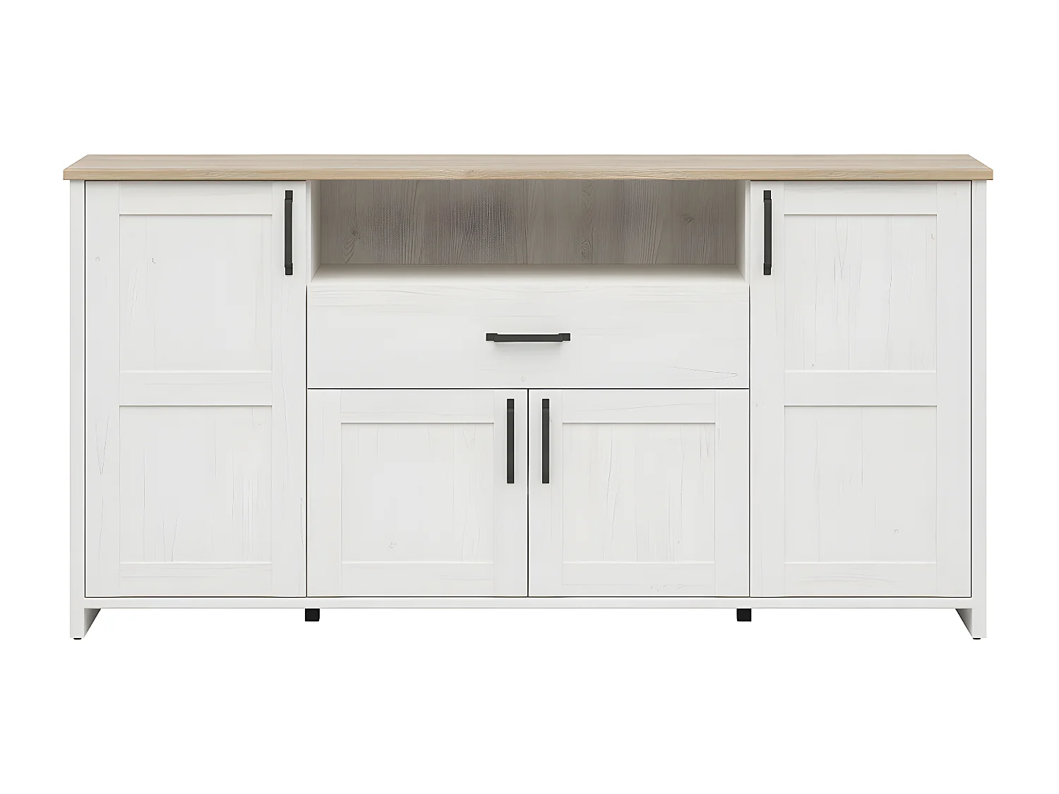 Aksel Wit en Hout 4-deurs dressoir met 1 lade