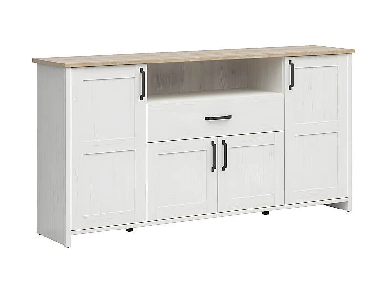 Aksel Wit en Hout 4-deurs dressoir met 1 lade