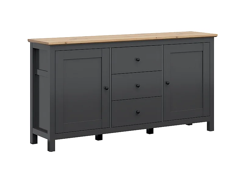 2-deurs dressoir met 3 laden Eend Charcoal grijs en Hout