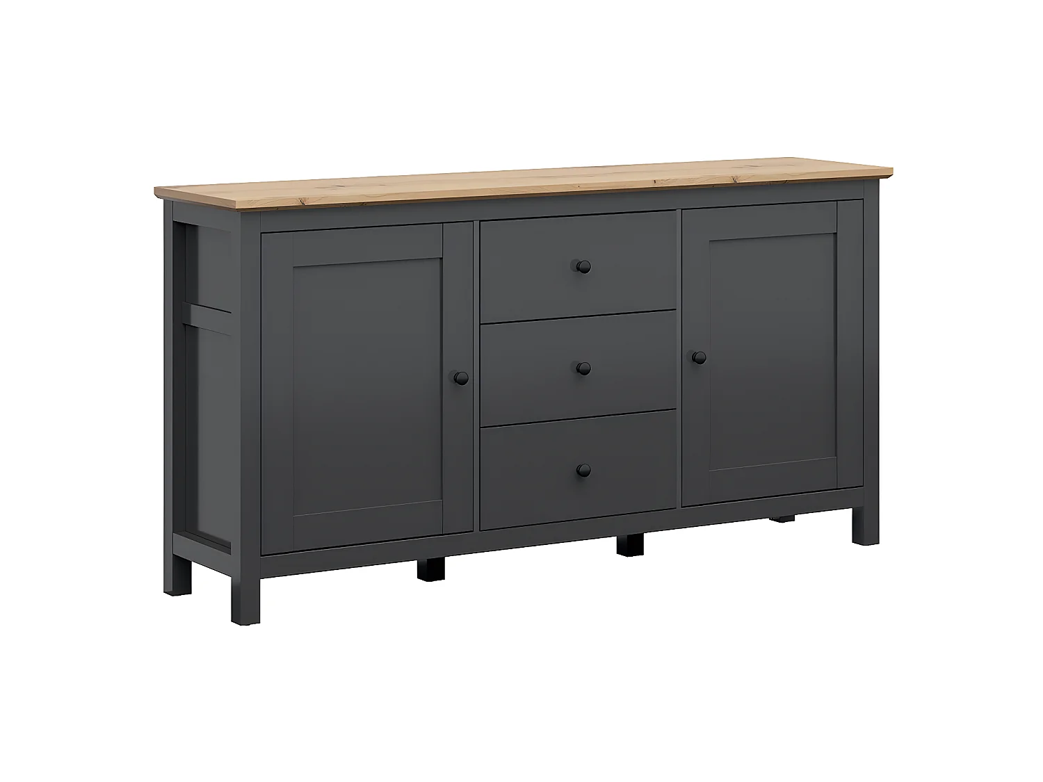 2-deurs dressoir met 3 laden Eend Charcoal grijs en Hout