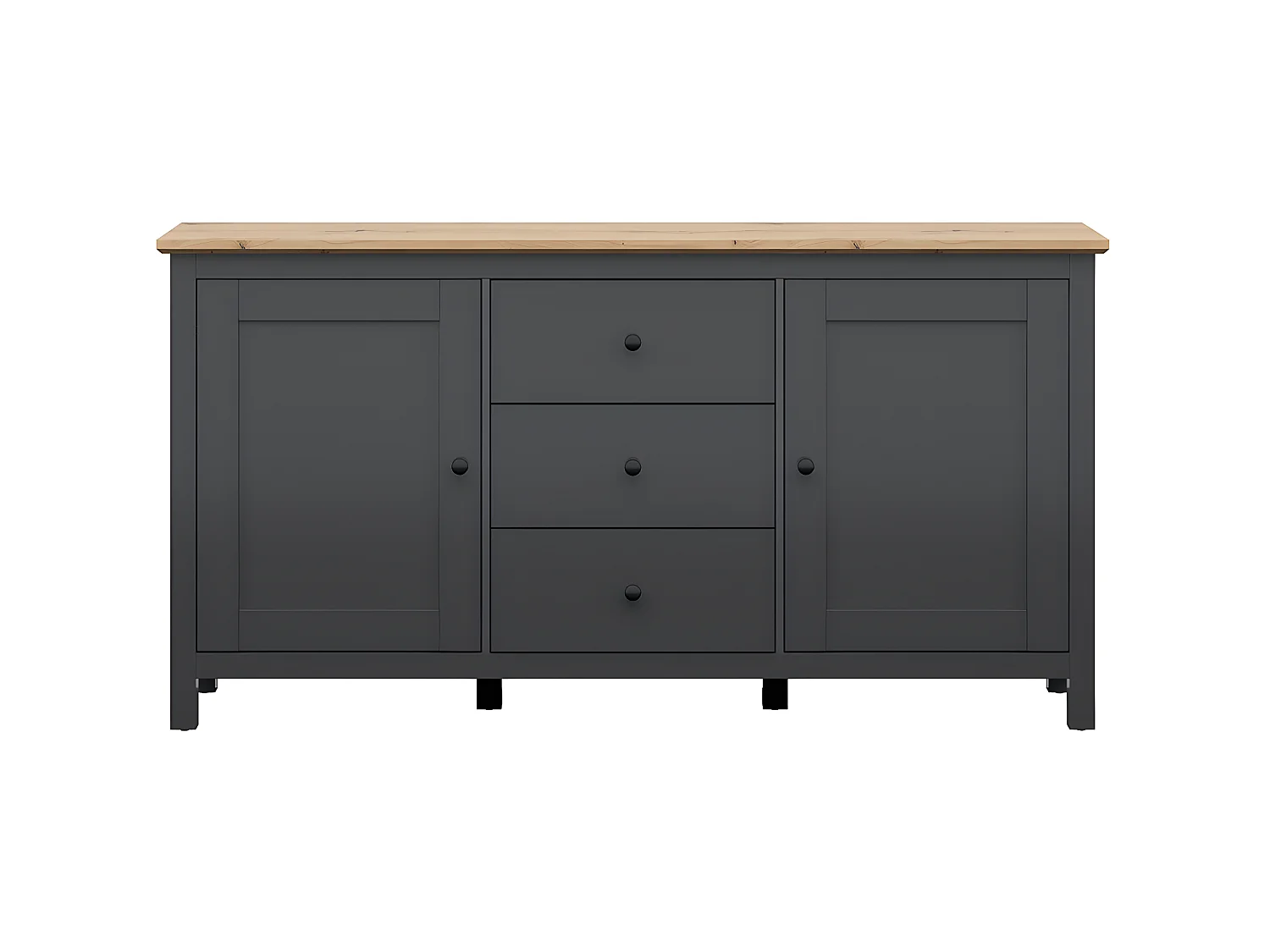 2-deurs dressoir met 3 laden Eend Charcoal grijs en Hout