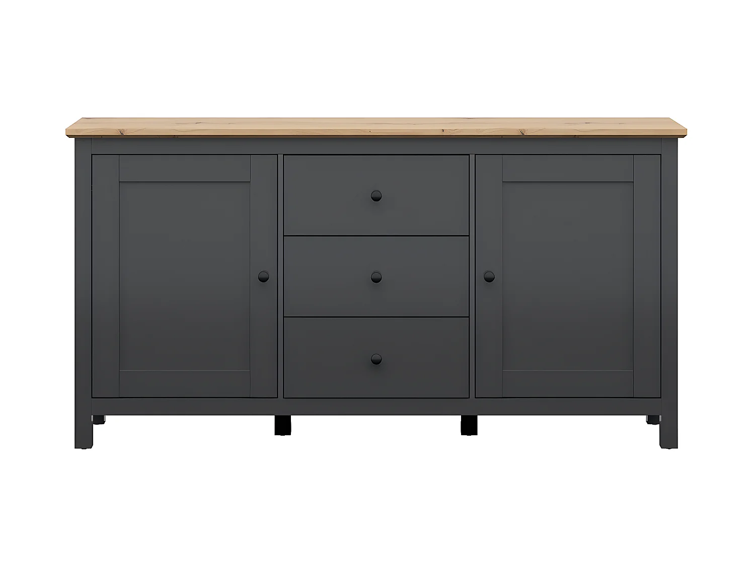 2-deurs dressoir met 3 laden Eend Charcoal grijs en Hout