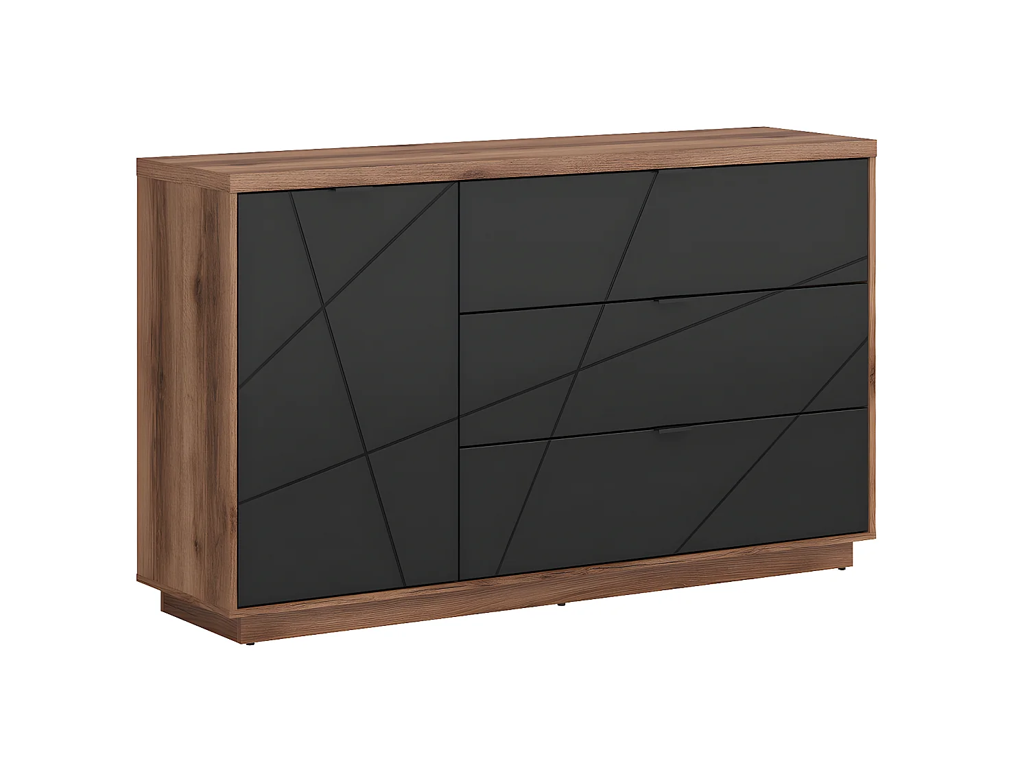 Buffet 3 tiroirs 1 porte Sven Noir et Bois