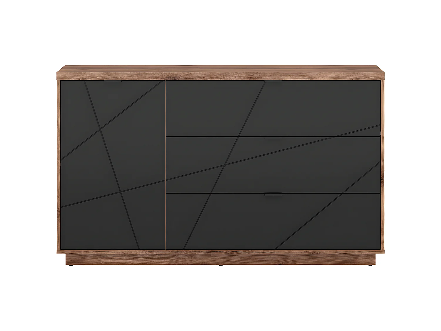 Buffet 3 tiroirs 1 porte Sven Noir et Bois