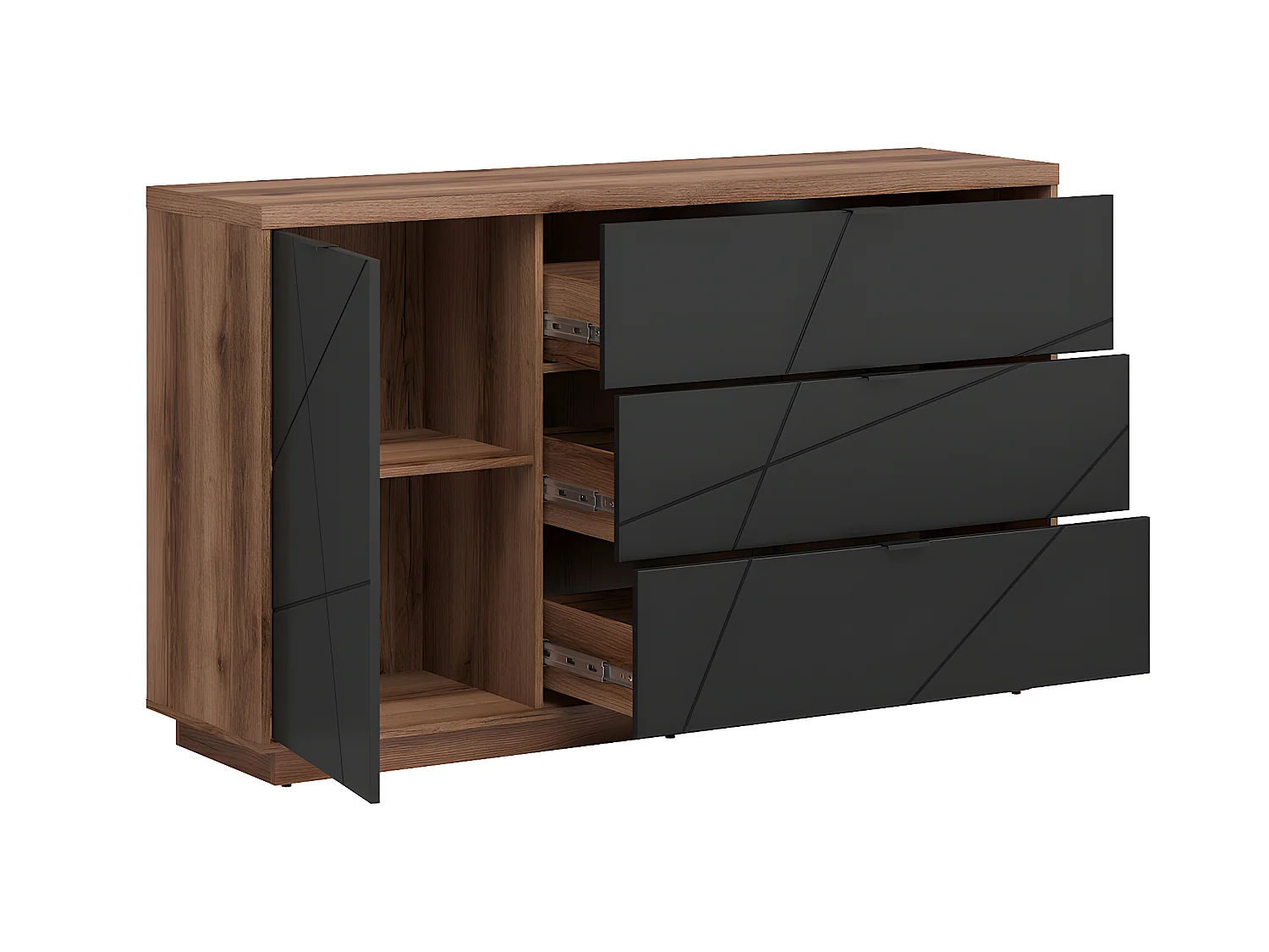 Buffet 3 tiroirs 1 porte Sven Noir et Bois