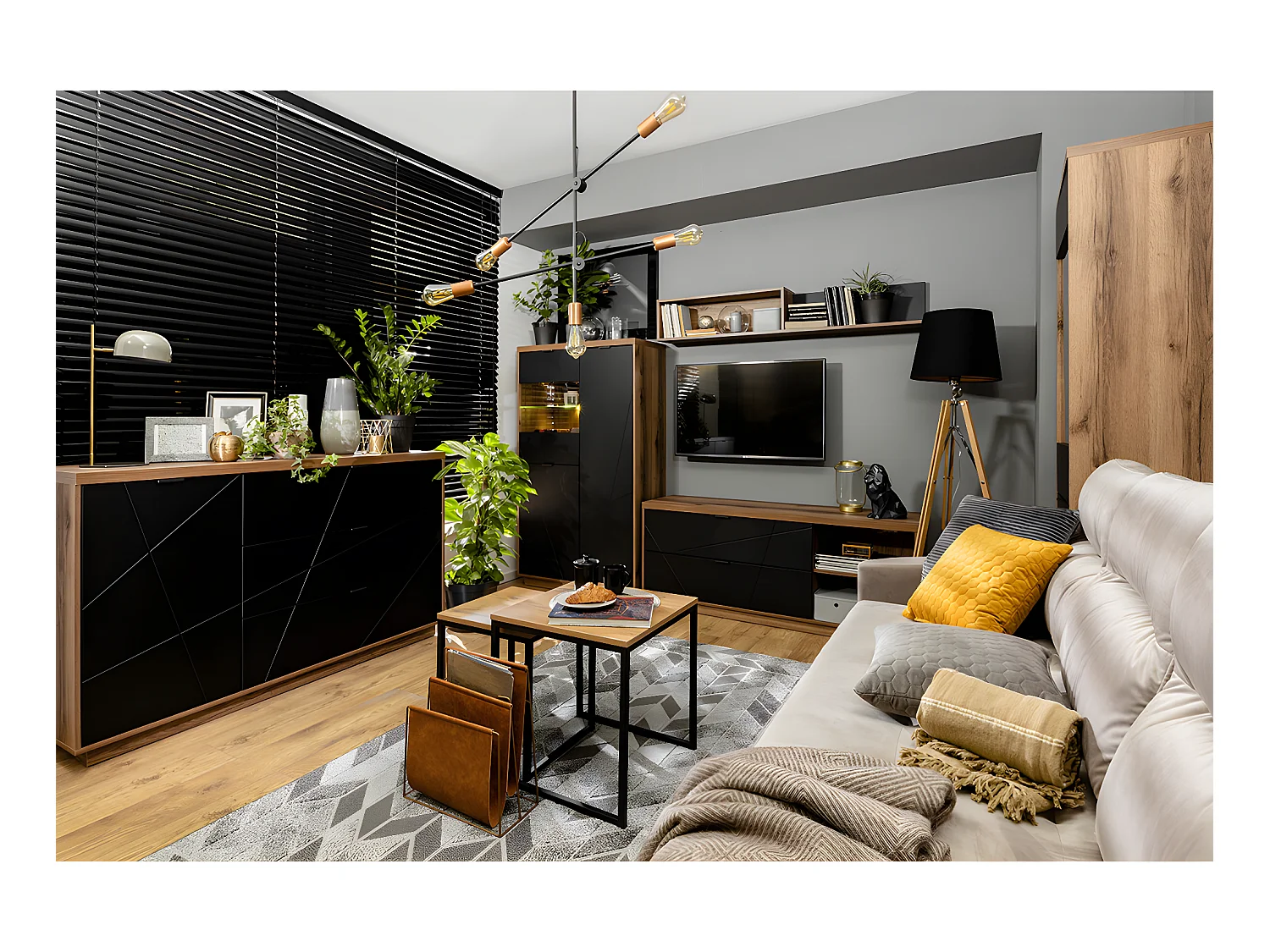 Buffet 3 tiroirs 1 porte Sven Noir et Bois