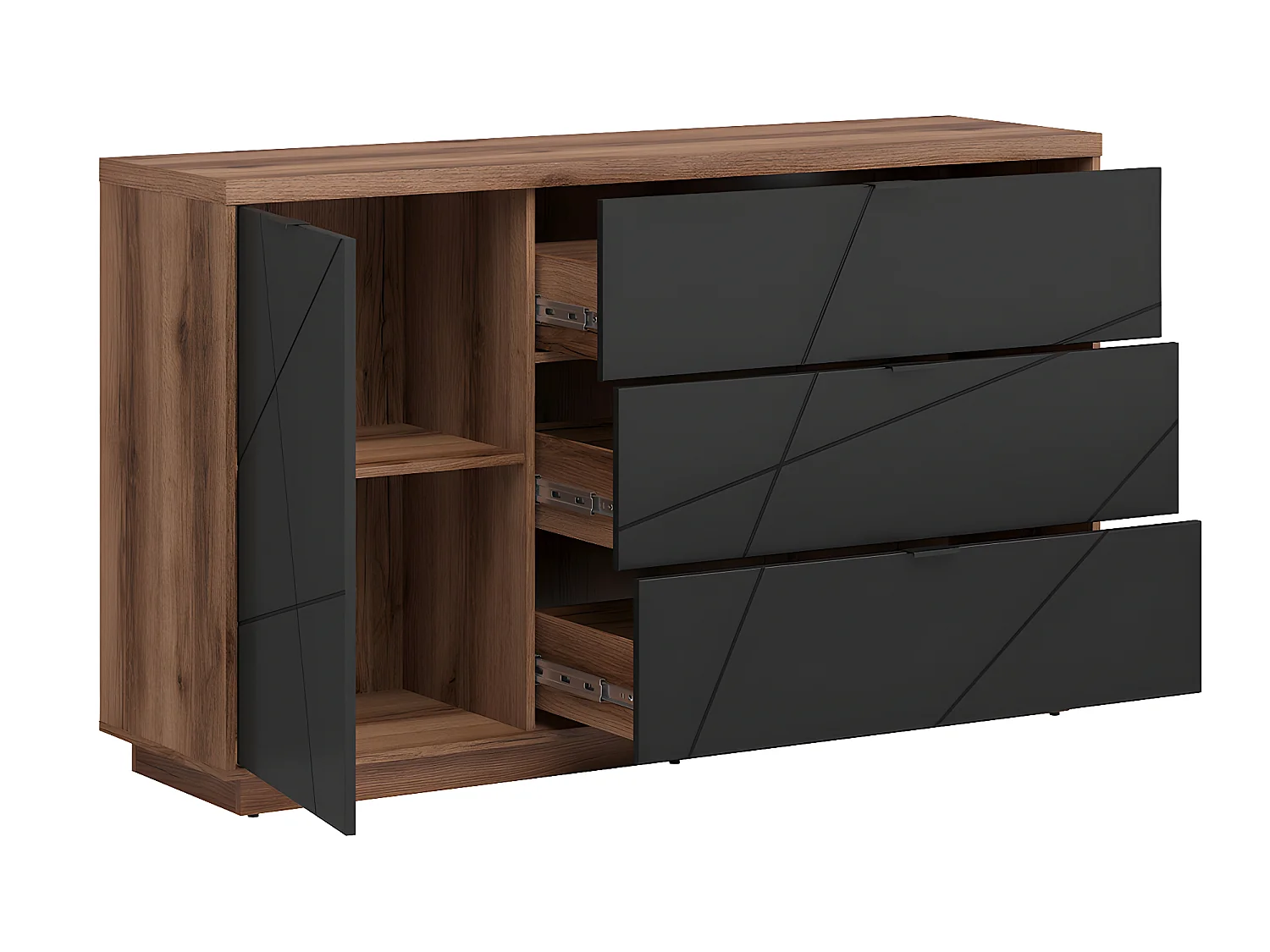 Buffet 1 anta 3 cassetti Sven nero e marrone 93cm