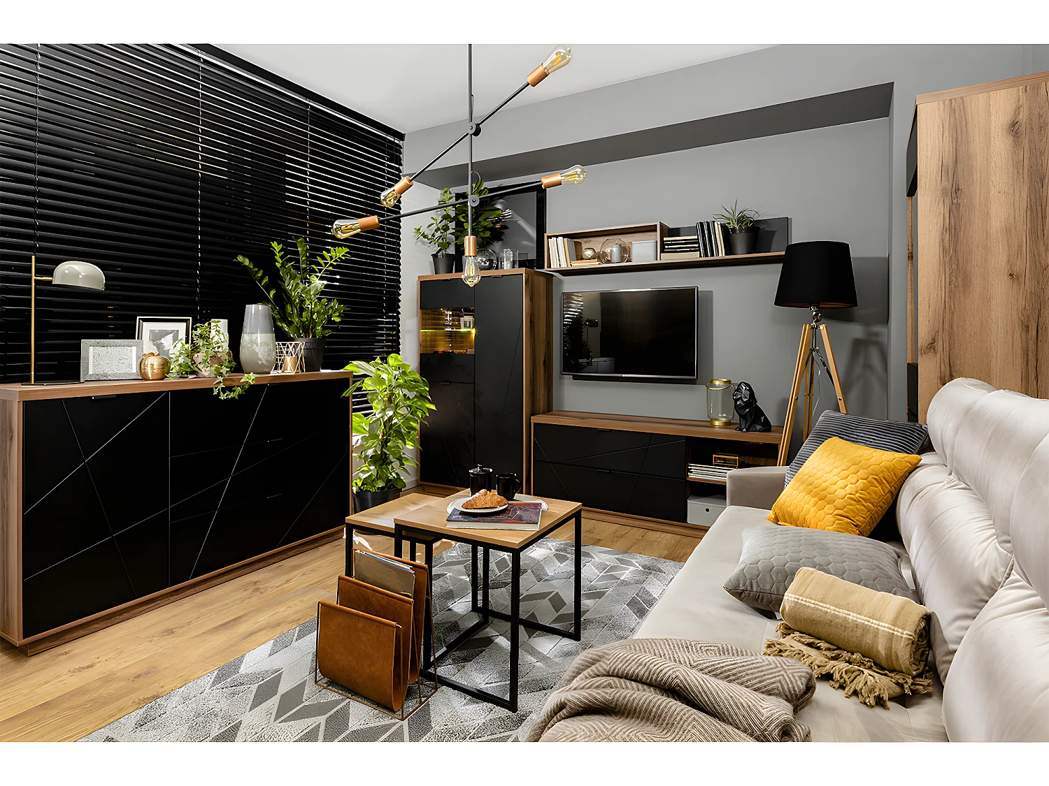 Buffet 1 anta 3 cassetti Sven nero e marrone 93cm