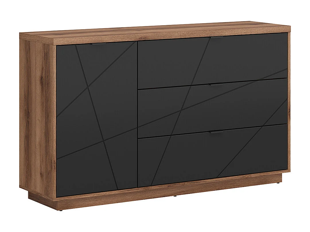 Buffet 3 tiroirs 1 porte Sven Noir et Bois