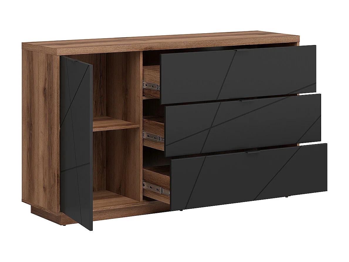 Buffet 3 tiroirs 1 porte Sven Noir et Bois
