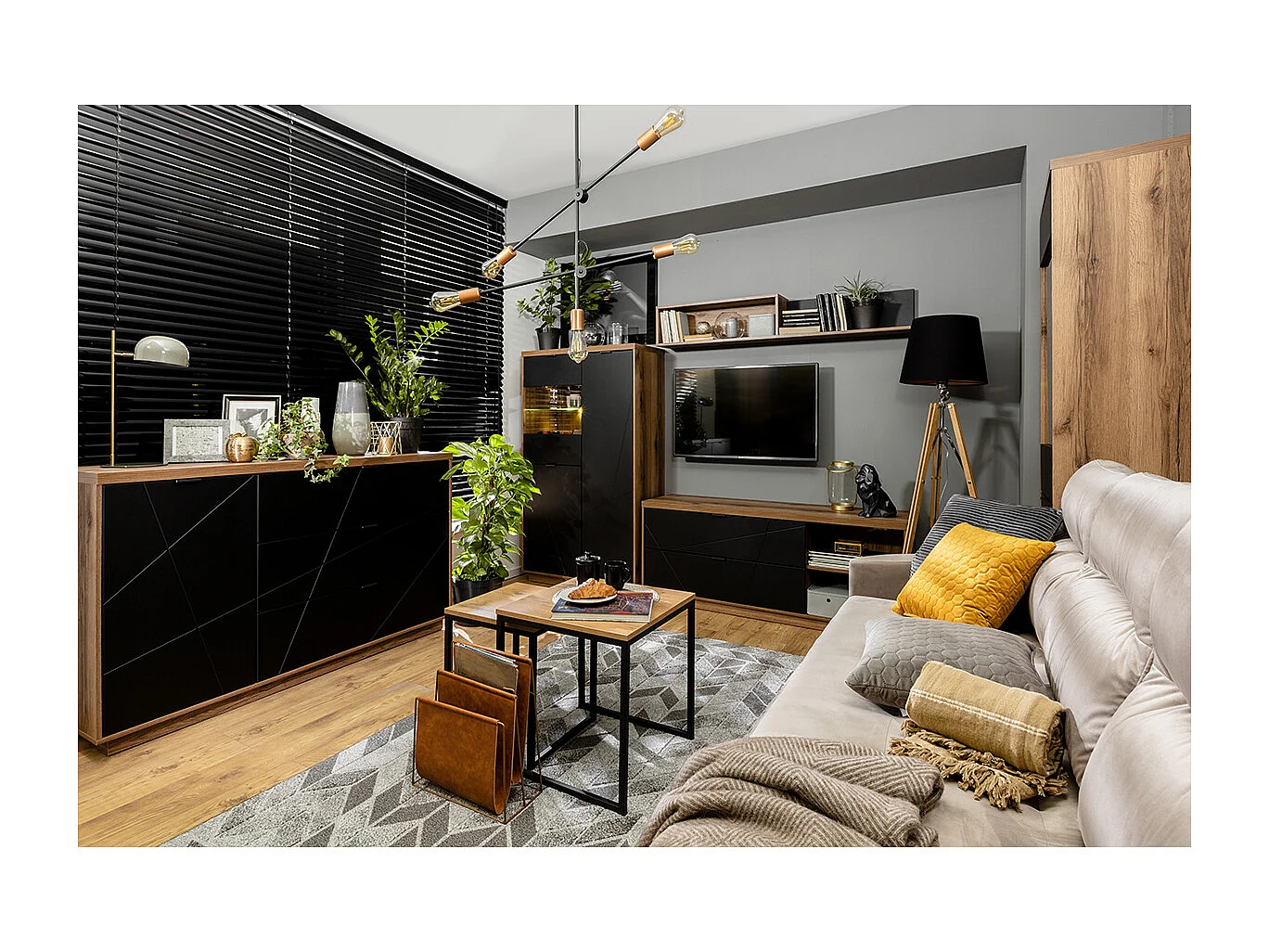 Buffet 3 tiroirs 1 porte Sven Noir et Bois