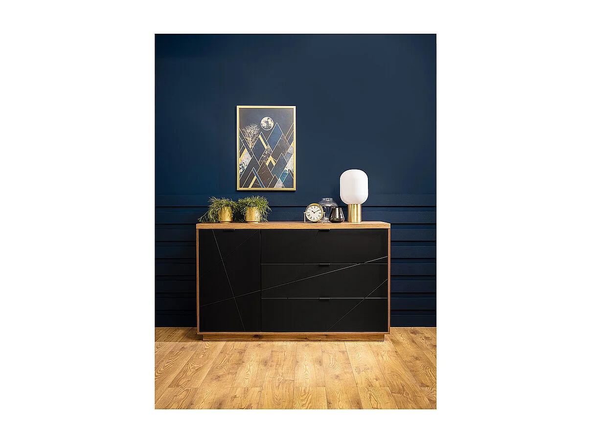 Buffet 3 tiroirs 1 porte Sven Noir et Bois