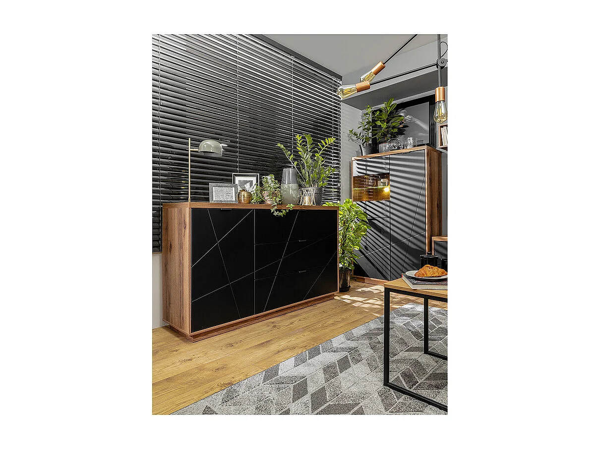 Buffet 3 tiroirs 1 porte Sven Noir et Bois