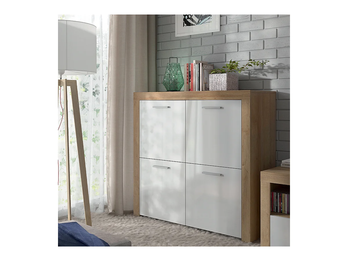Buffet 4 portes Nora Blanc et Bois