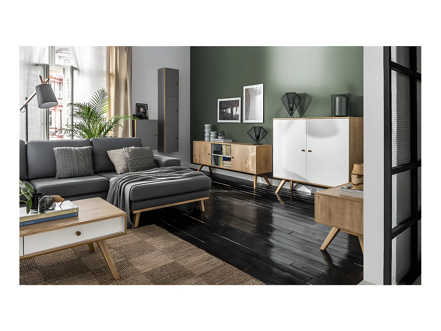 Buffet long et bas 2 portes Nature Bois