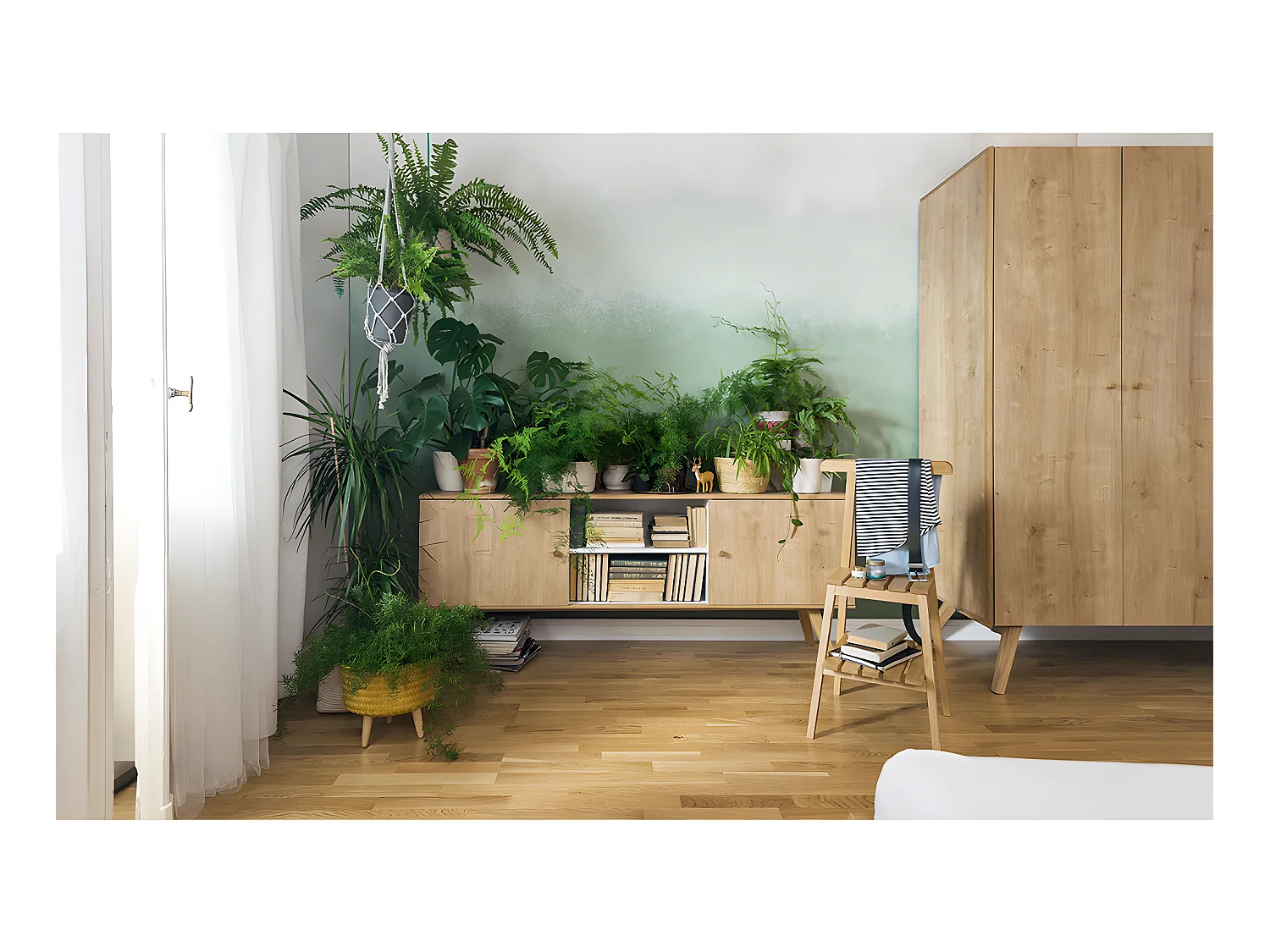 Buffet long et bas 2 portes Nature Bois