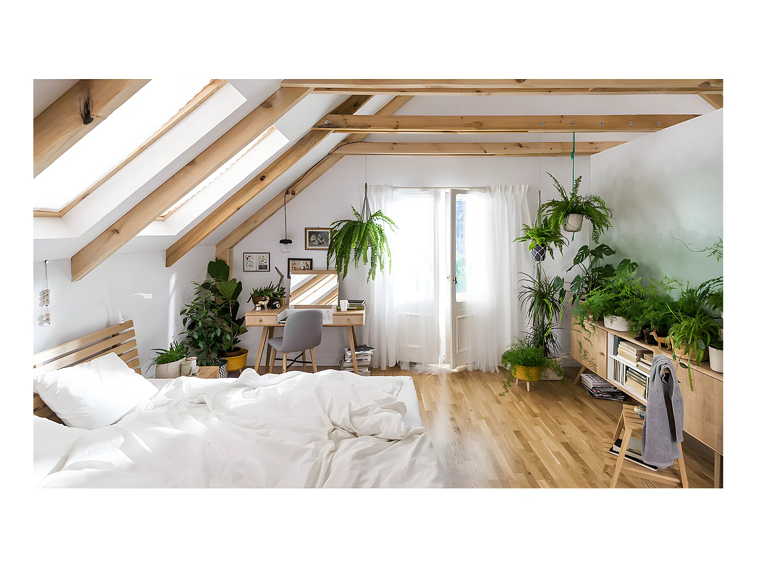 Buffet long et bas 2 portes Nature Bois