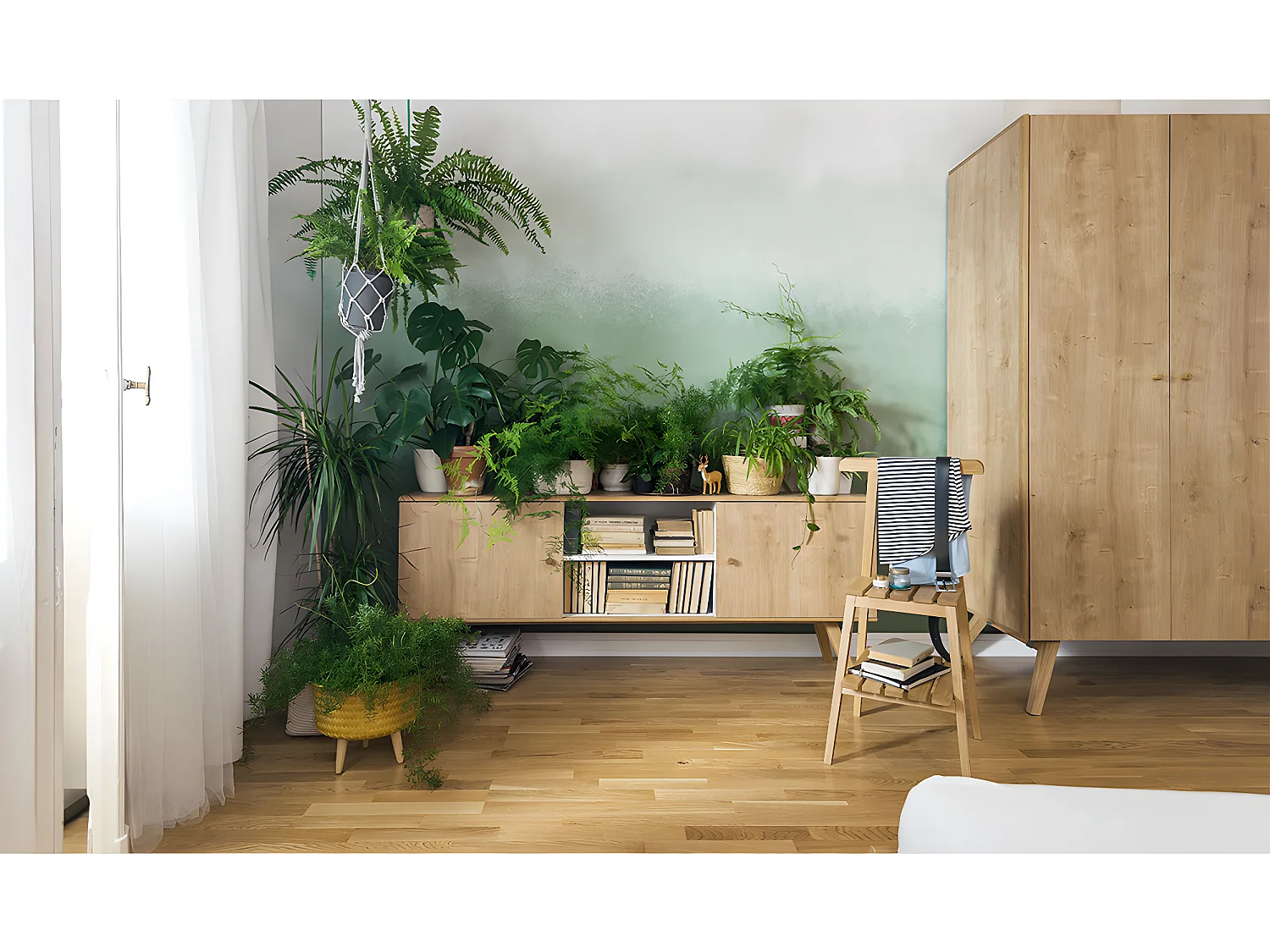 Buffet long et bas 2 portes Nature Bois