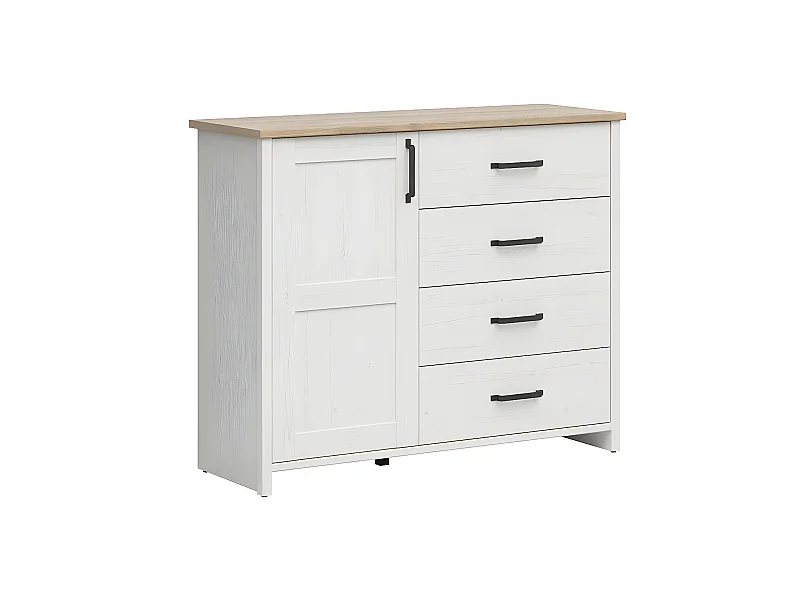 Bufé 1 puerta y 4 cajones Aksel Blanco y Madera