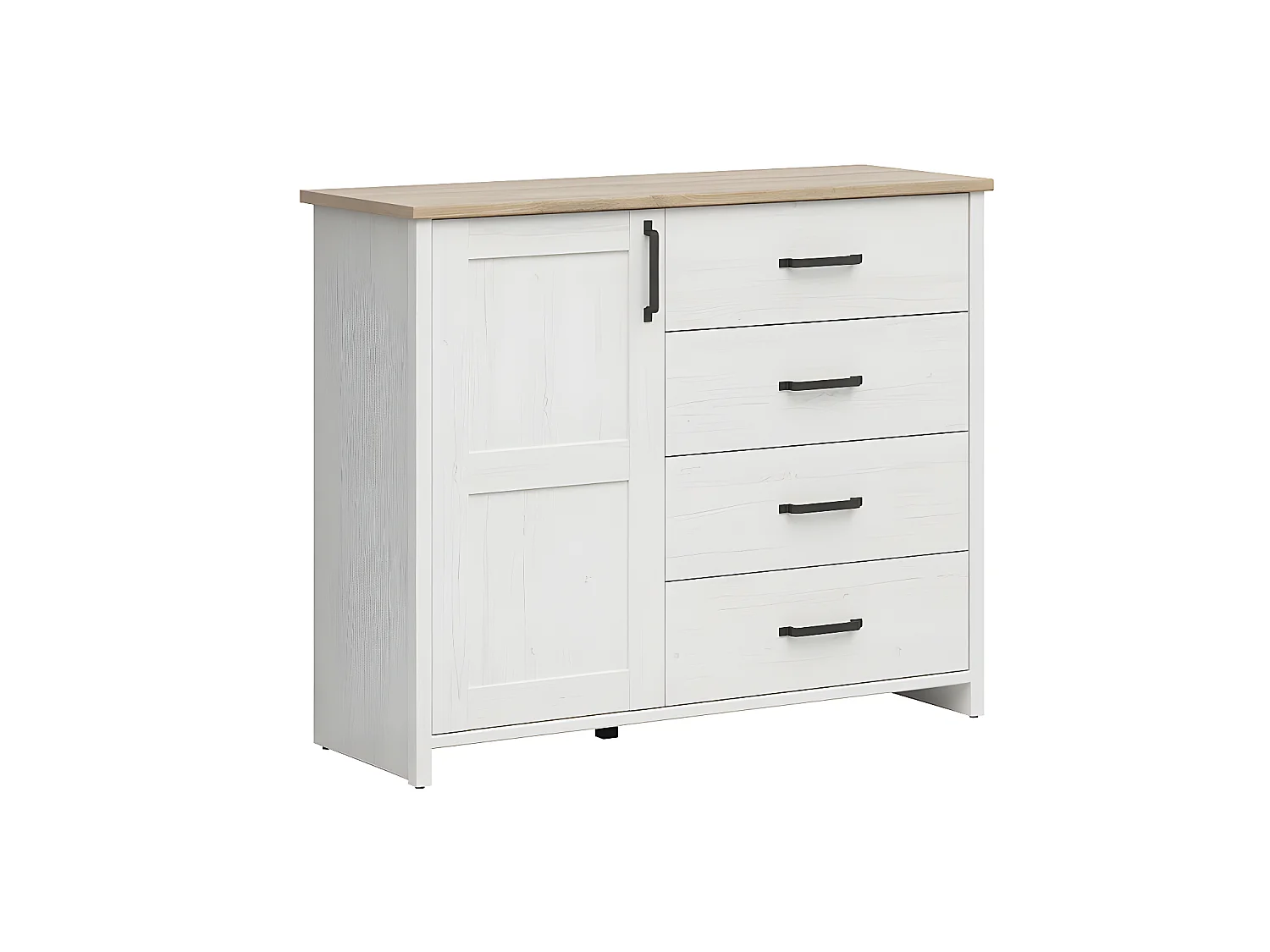 Aksel Wit en Hout 1-deurs 4-lades dressoir