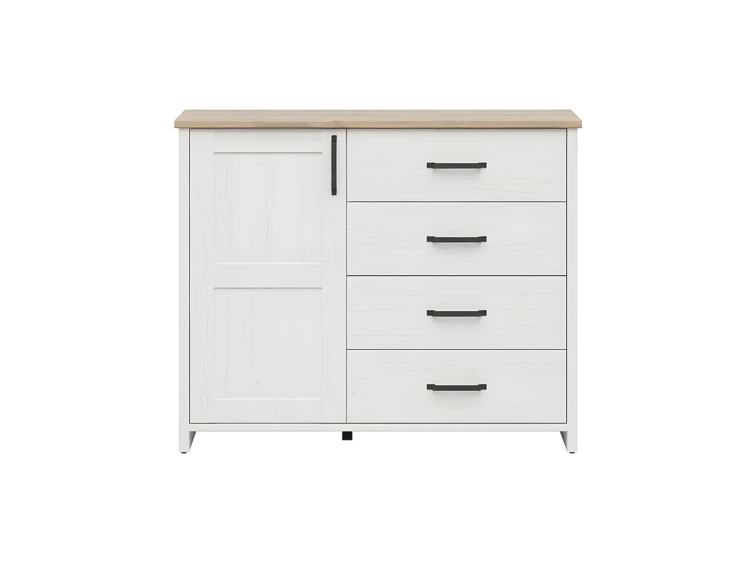 Aksel Wit en Hout 1-deurs 4-lades dressoir