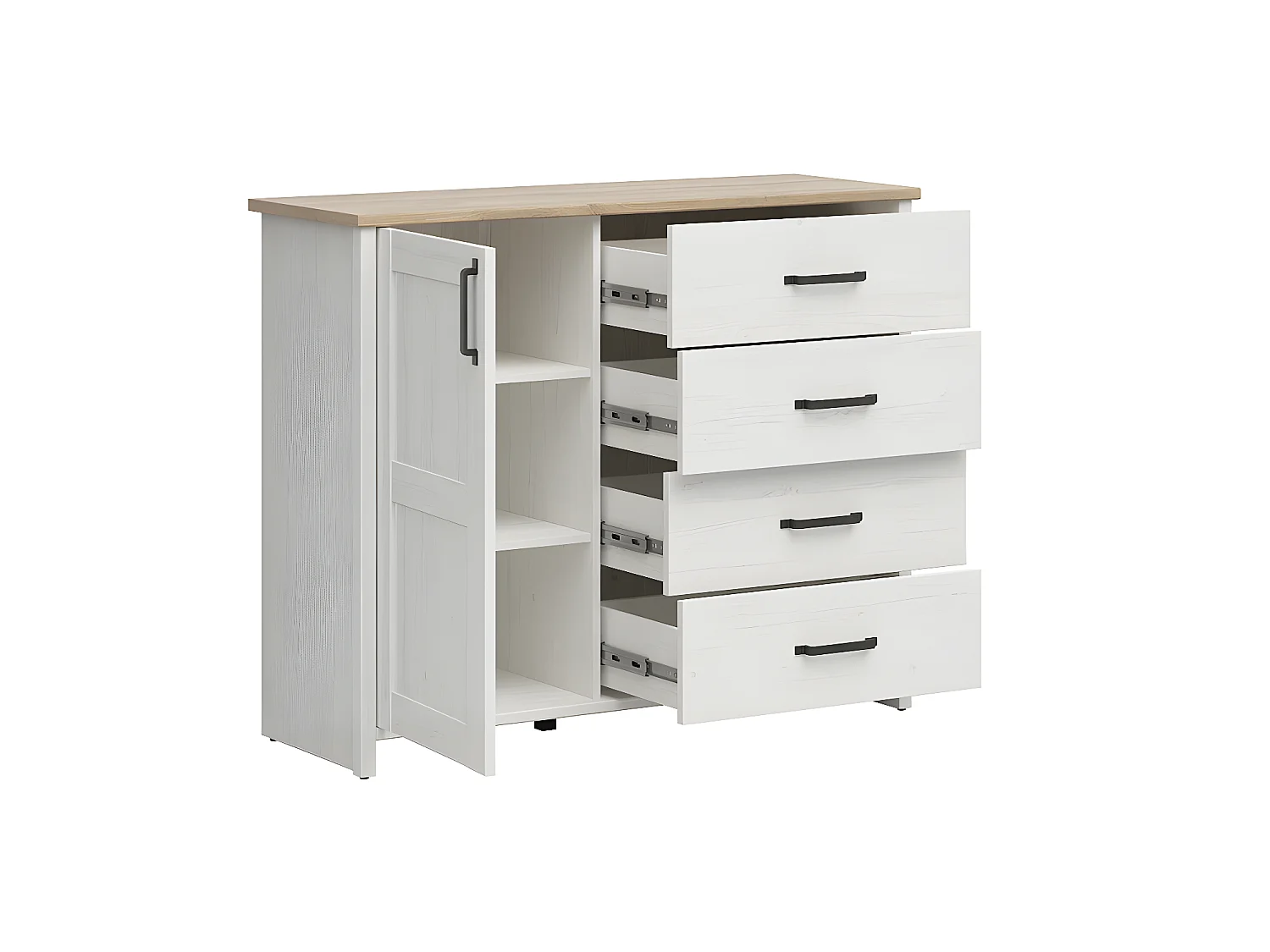 Aksel Wit en Hout 1-deurs 4-lades dressoir