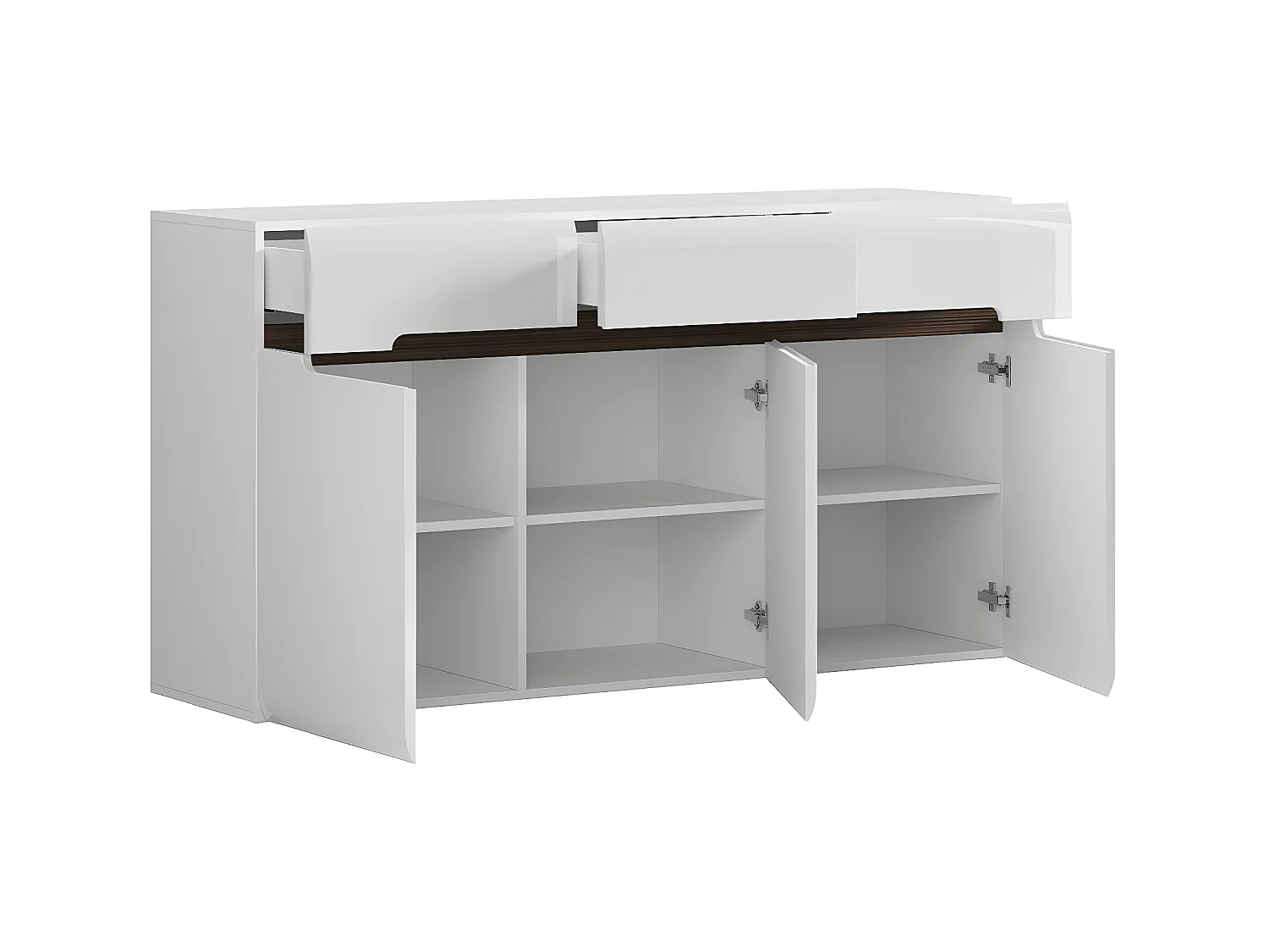 Buffet 3 portes 3 tiroirs Darrel Blanc laqué et Bois