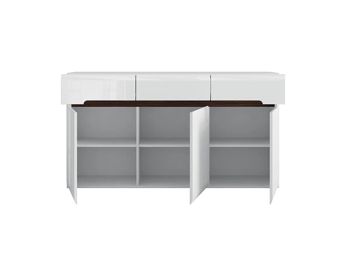 Buffet 3 portes 3 tiroirs Darrel Blanc laqué et Bois