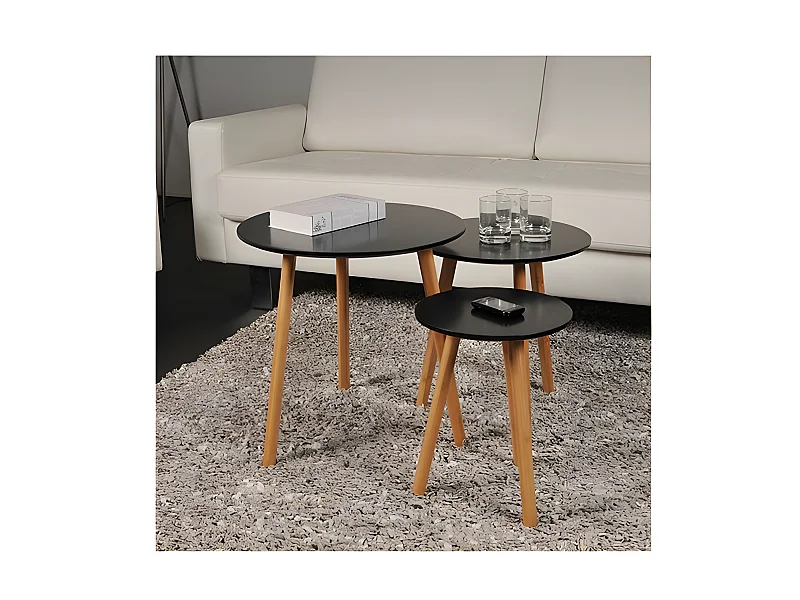 Lot de 3 tables basses gigognes VENUS / Noir