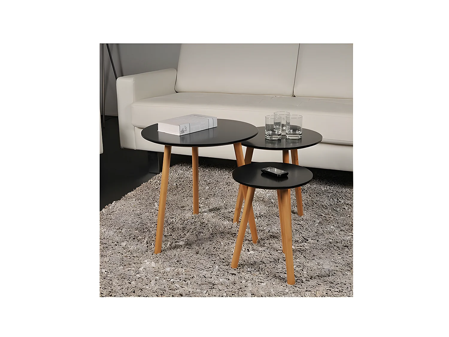 Lot de 3 tables basses gigognes VENUS / Noir