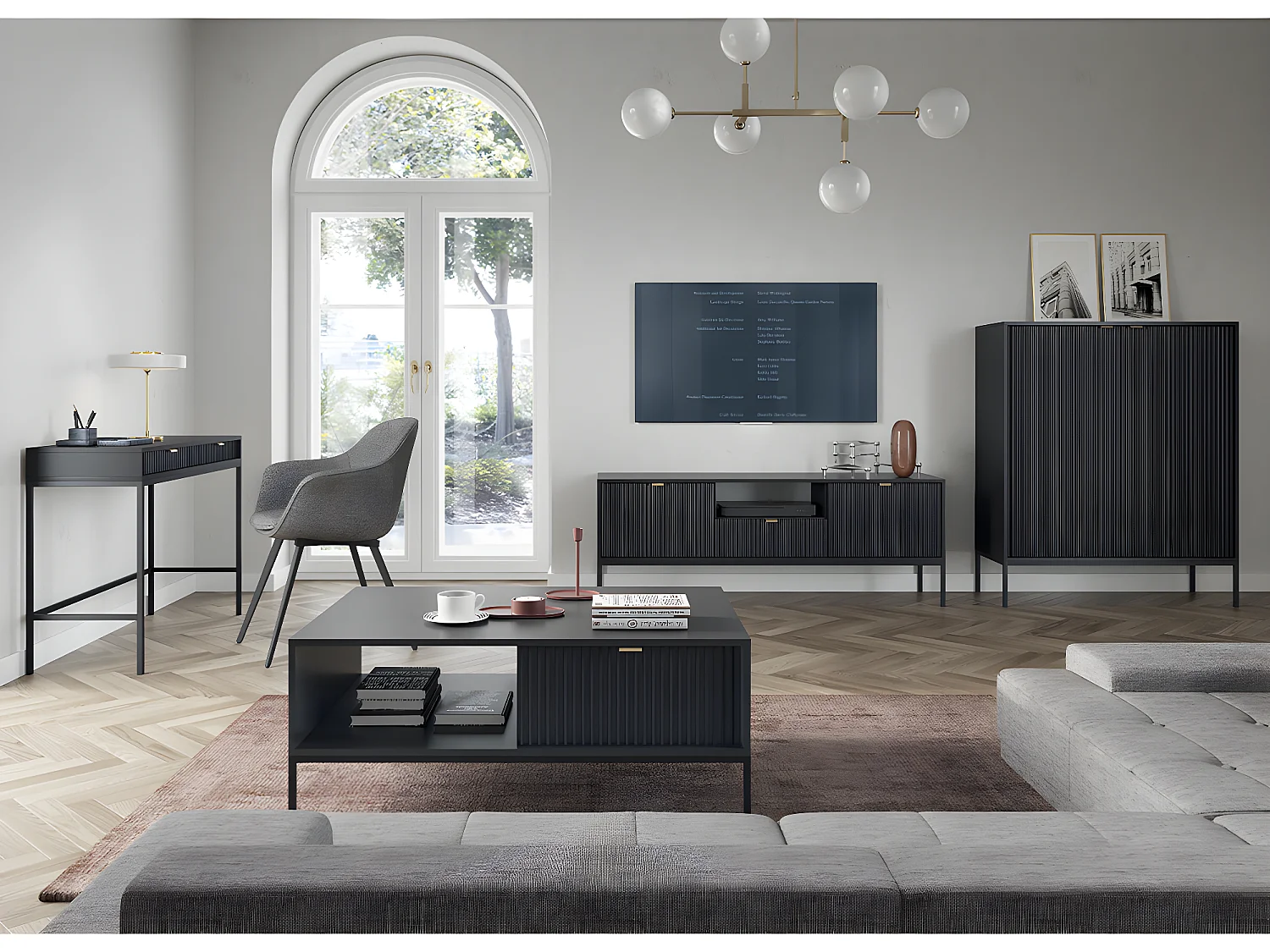 Bureau console 2 tiroirs Rava Noir