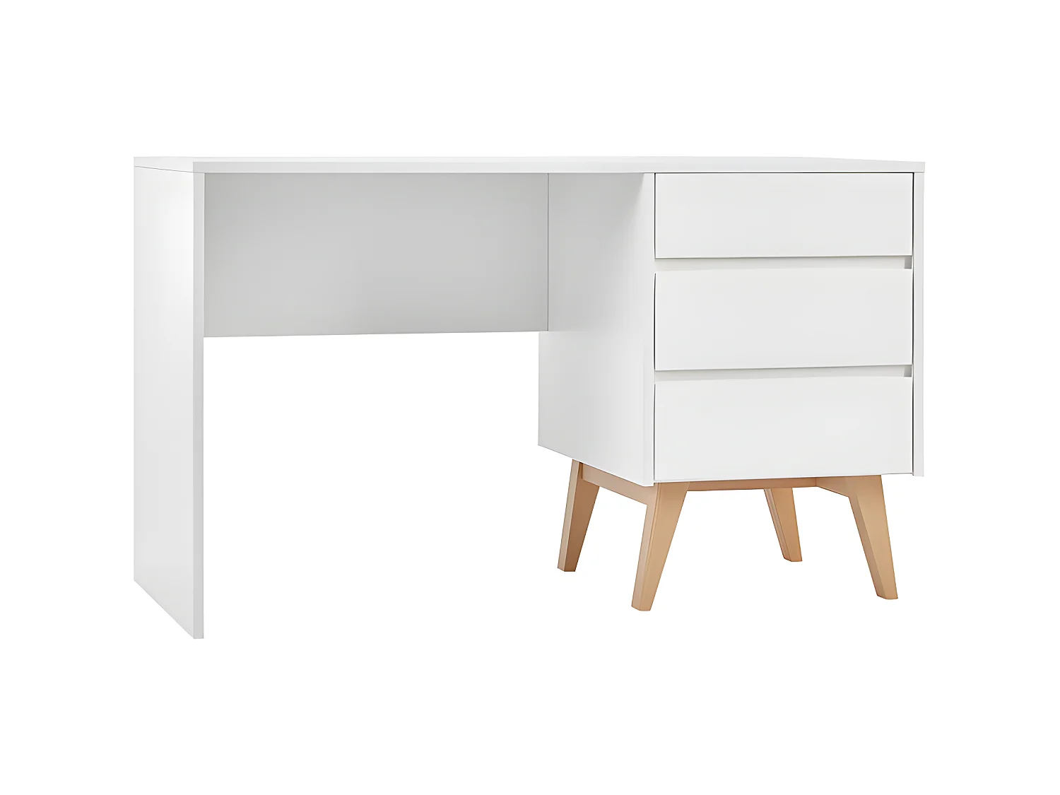 Bureau 3 tiroirs Swing - Blanc et bois