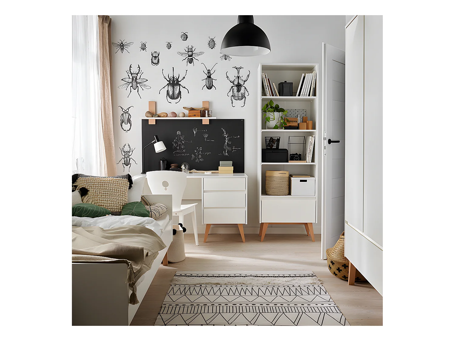 Bureau 3 tiroirs Swing - Blanc et bois