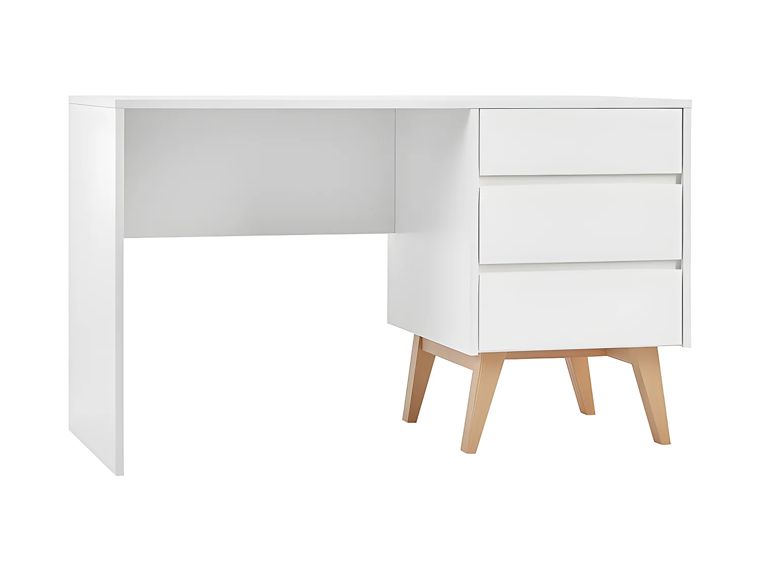 Bureau 3 tiroirs Swing - Blanc et bois
