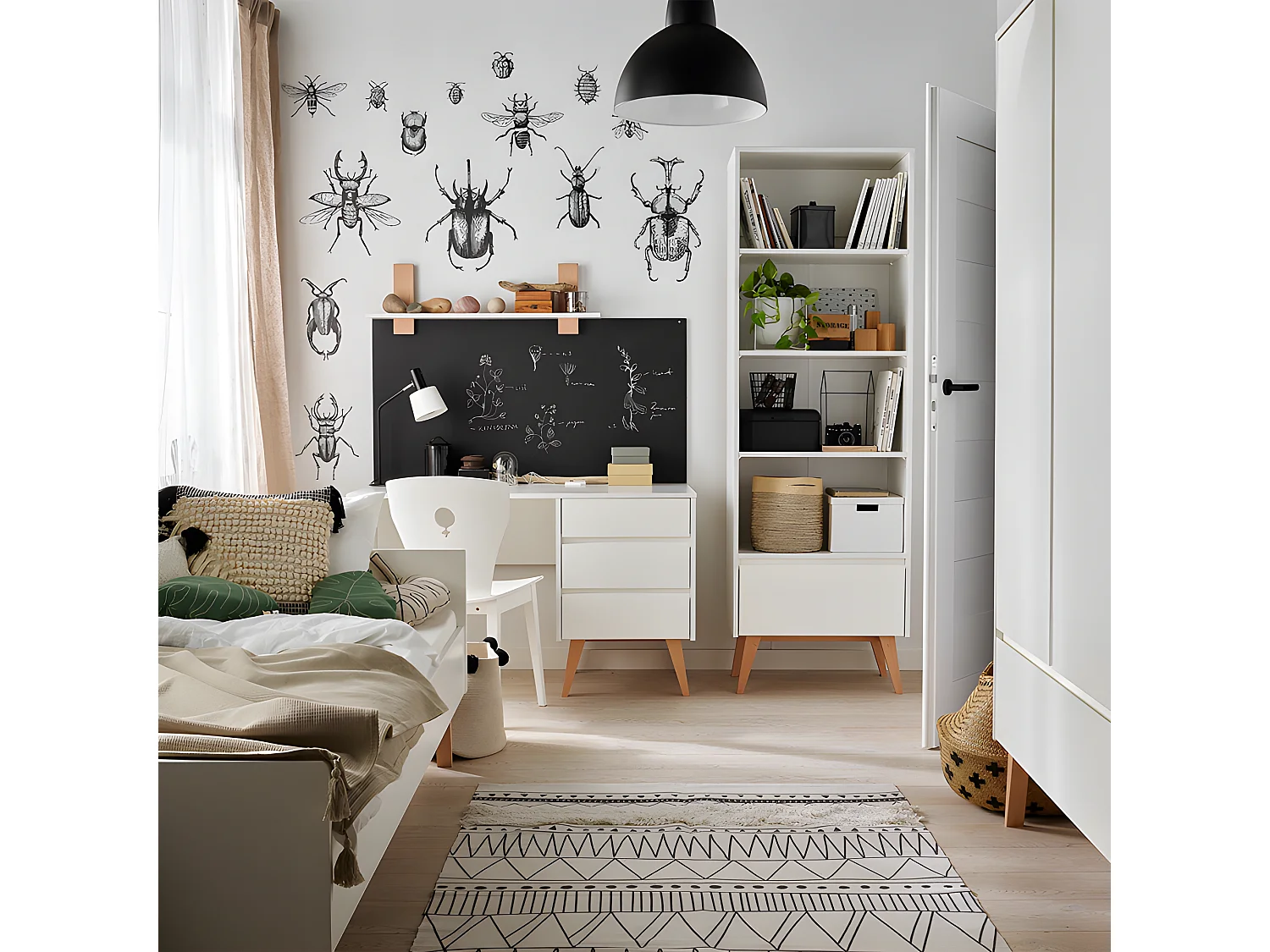 Bureau 3 tiroirs Swing - Blanc et bois