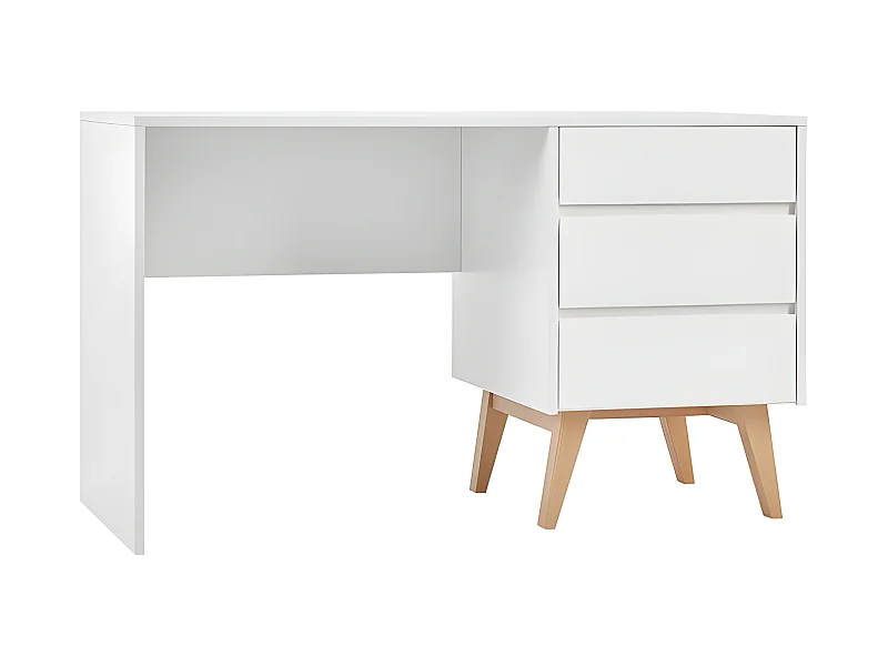 Bureau 3 tiroirs Swing - Blanc et bois