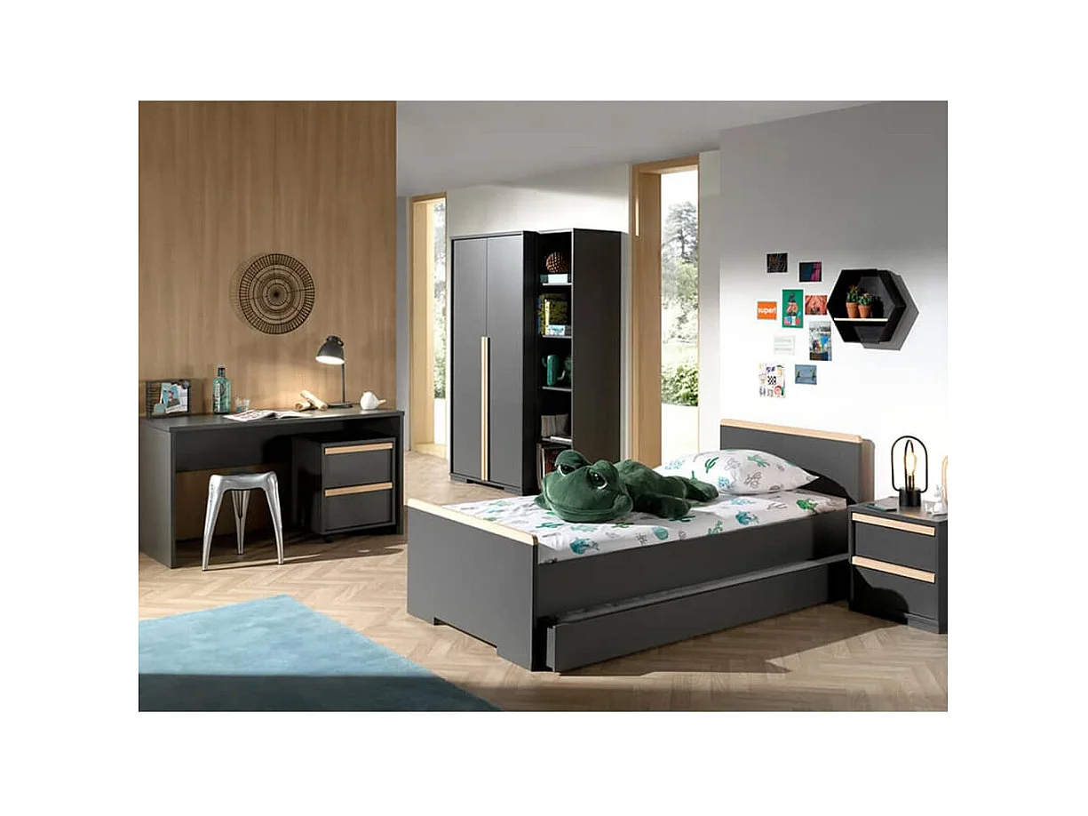 Mesita de noche con ruedas London 2 cajones madera blanco