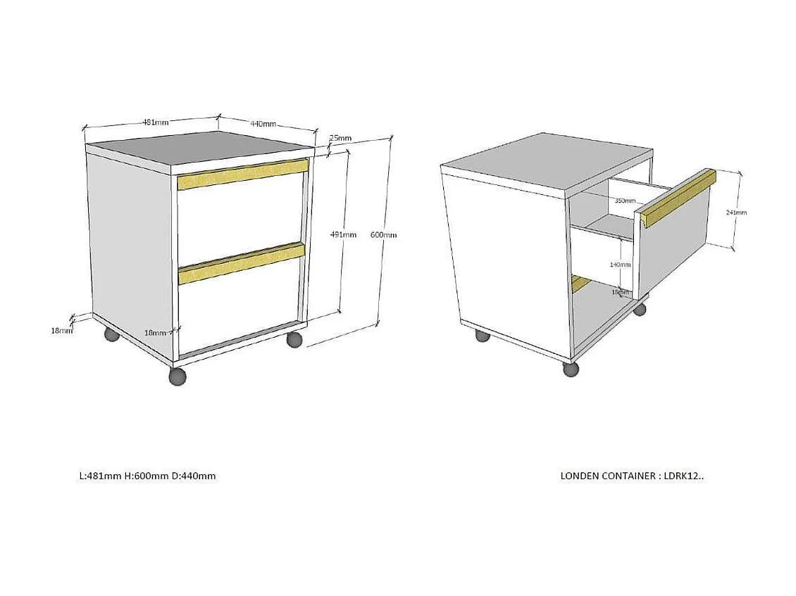 Caisson de Bureau 2 Tiroirs "London" 60cm Gris Anthracite