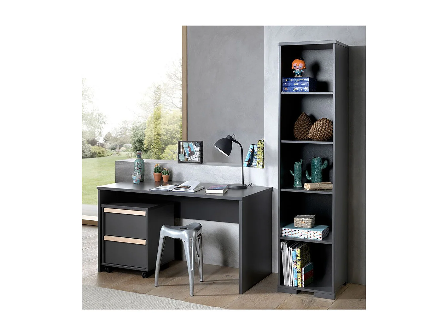 Caisson de Bureau 2 Tiroirs "London" 60cm Gris Anthracite