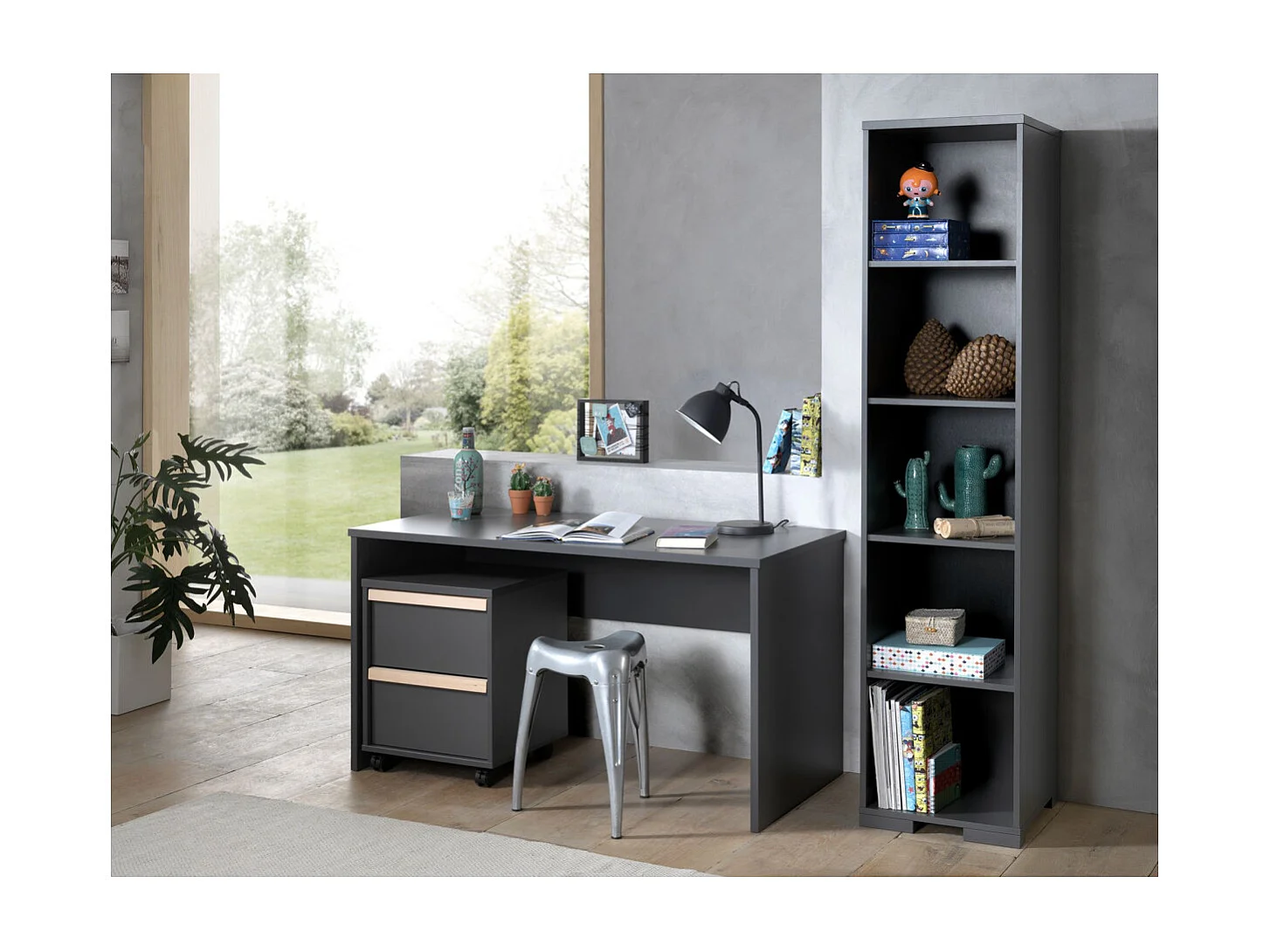 Caisson de Bureau 2 Tiroirs "London" 60cm Gris Anthracite