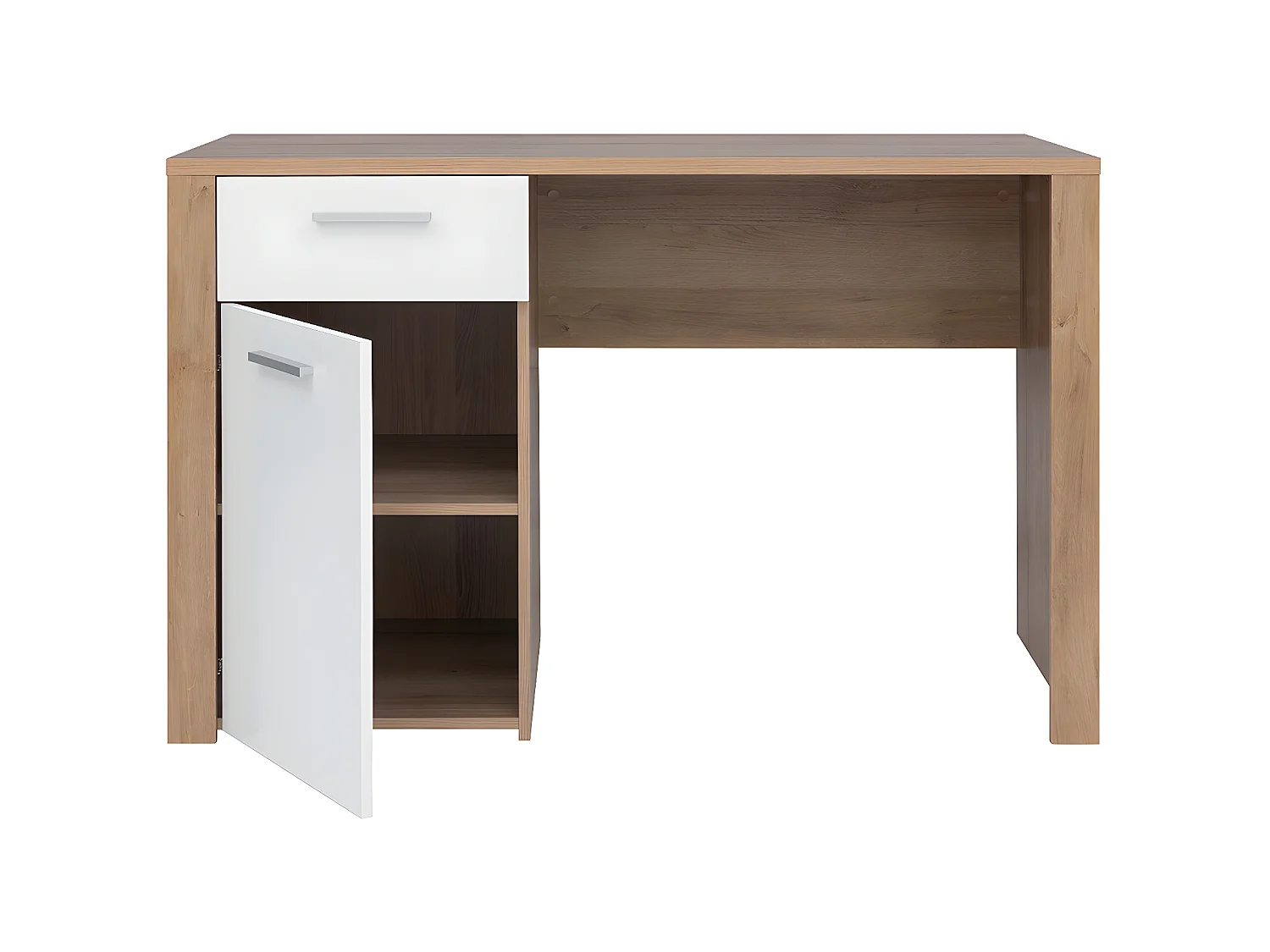 Secretária 1 porta 1 gaveta Nora branco e madeira 77cm