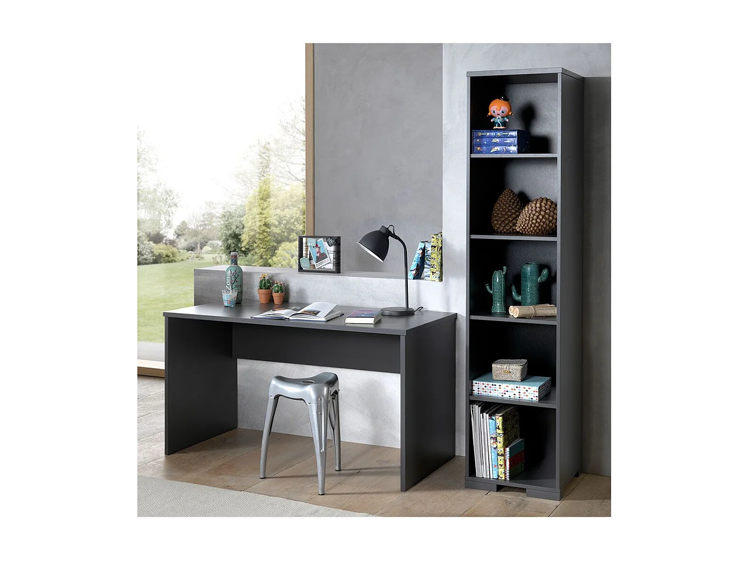Bureau Design Enfant "London" 140cm Gris Anthracite