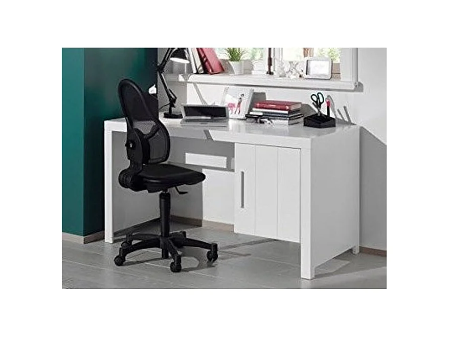 Escritorio Erik de 1 puerta de pino macizo lacado en blanco